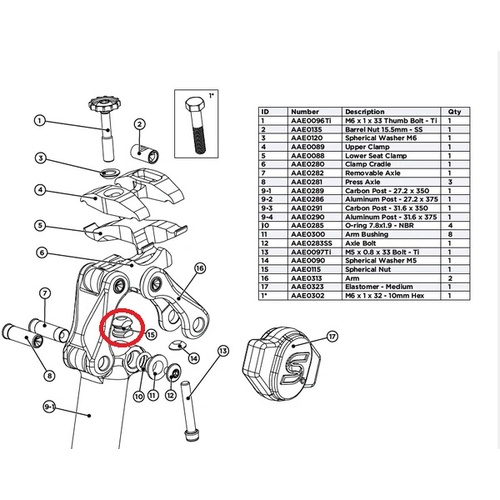 EESILK - POST - SPHERICAL NUT - M6 FRONT (AAE0115)