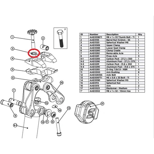 EESILK - POST - SPHERICAL WASHER - M6 FRONT (AAE0120)